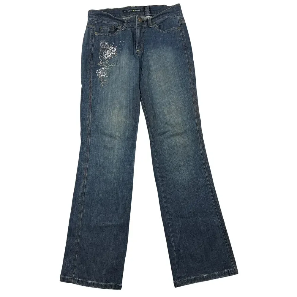 DKNY So Low Lita Jeans Womens 6 Bootcut Floral Embellished Distressed Denim Boho